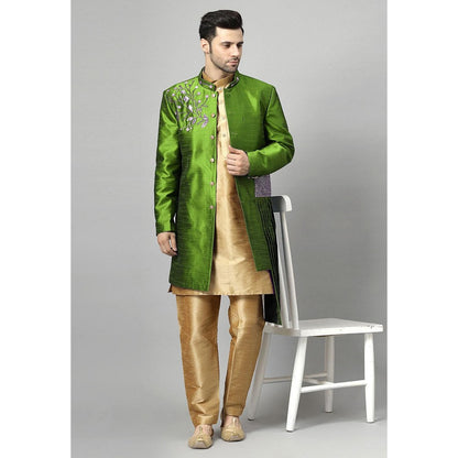 UTSAV FASHION Green Art Silk Embellished Sherwani With Kurta & Pant