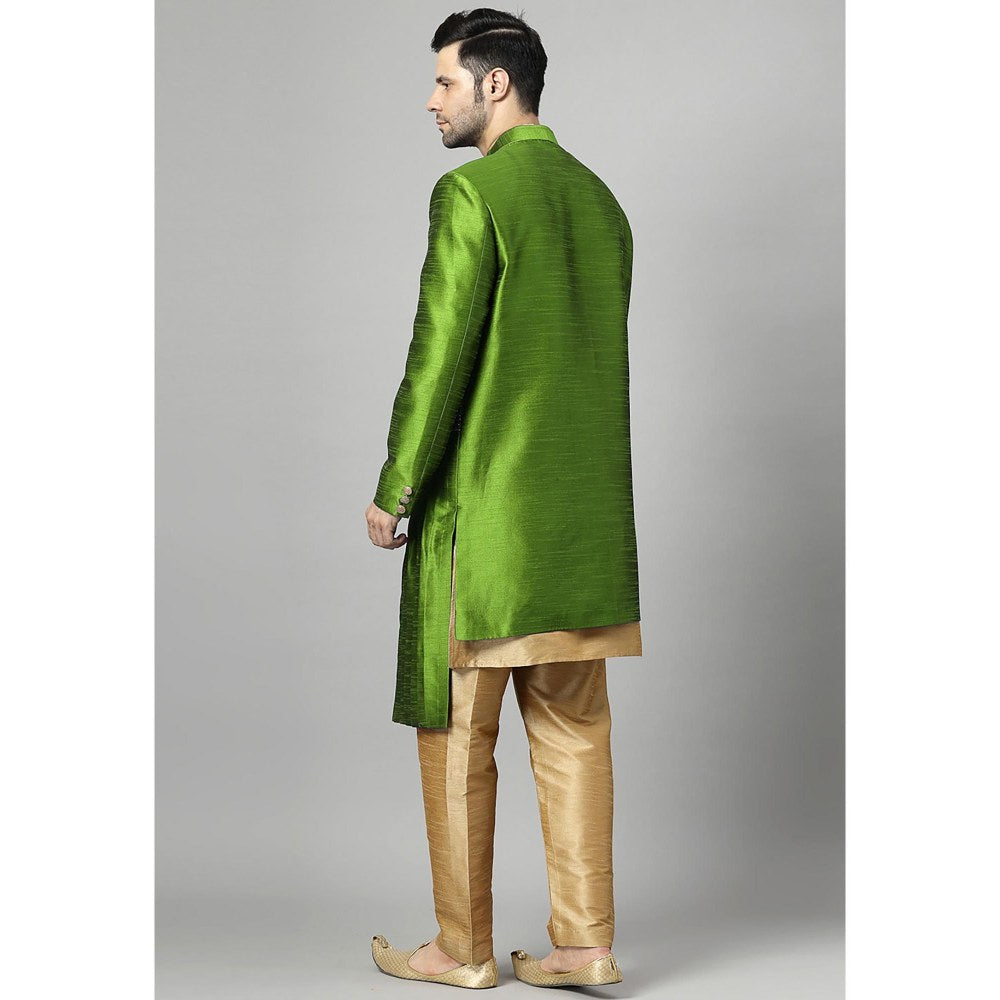 UTSAV FASHION Green Art Silk Embellished Sherwani With Kurta & Pant