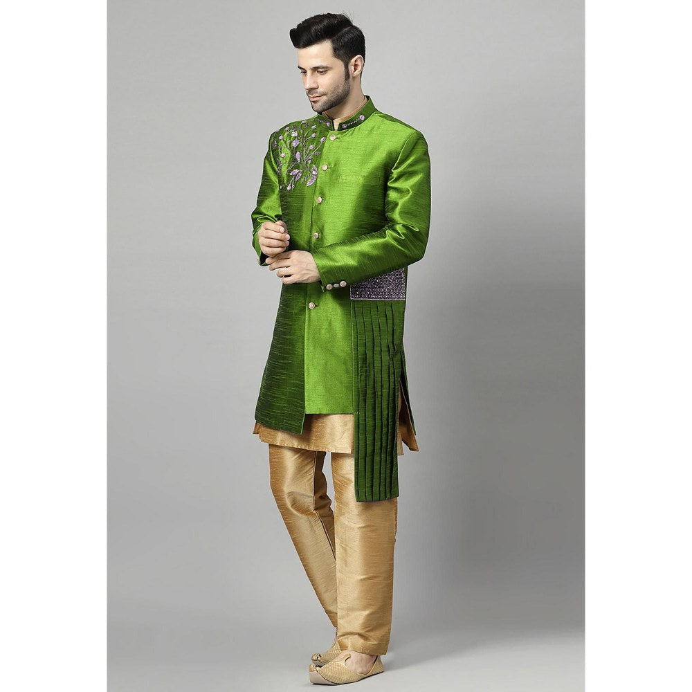 UTSAV FASHION Green Art Silk Embellished Sherwani With Kurta & Pant