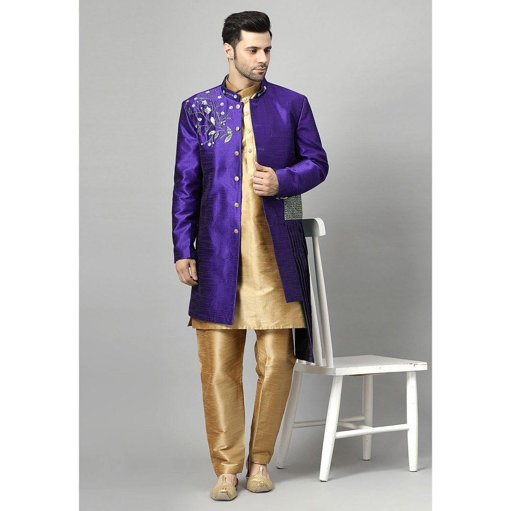 UTSAV FASHION Blue Art Silk Embellished Sherwani With Kurta & Pant