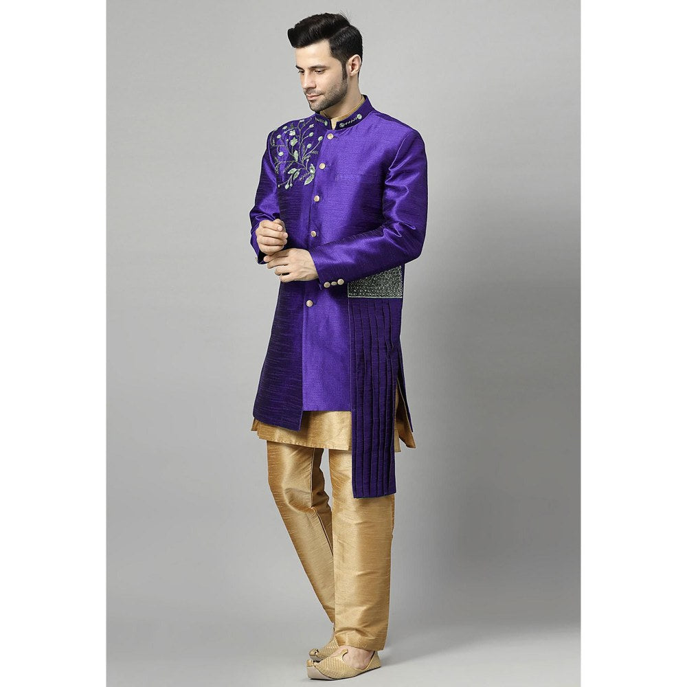 UTSAV FASHION Blue Art Silk Embellished Sherwani With Kurta & Pant
