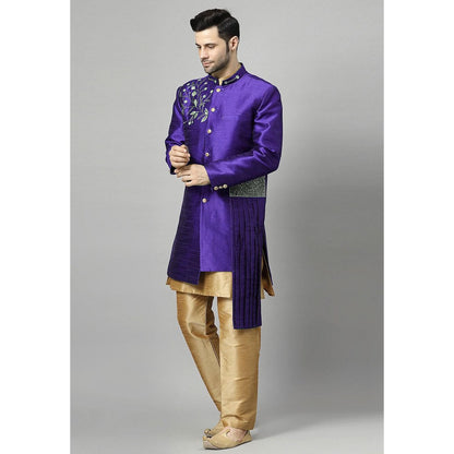 UTSAV FASHION Blue Art Silk Embellished Sherwani With Kurta & Pant