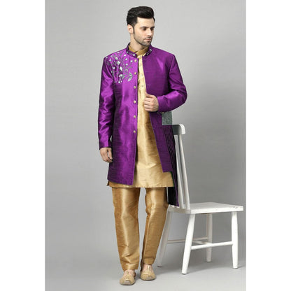 UTSAV FASHION Purple Art Silk Embellished Sherwani With Kurta & Pant