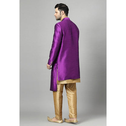 UTSAV FASHION Purple Art Silk Embellished Sherwani With Kurta & Pant