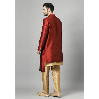 UTSAV FASHION Maroon Art Silk Embellished Sherwani With Kurta & Pant