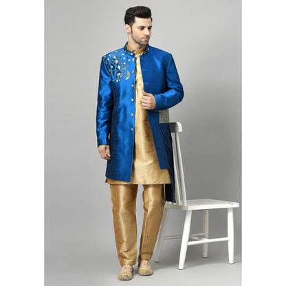 UTSAV FASHION Blue Art Silk Embellished Sherwani With Kurta & Pant