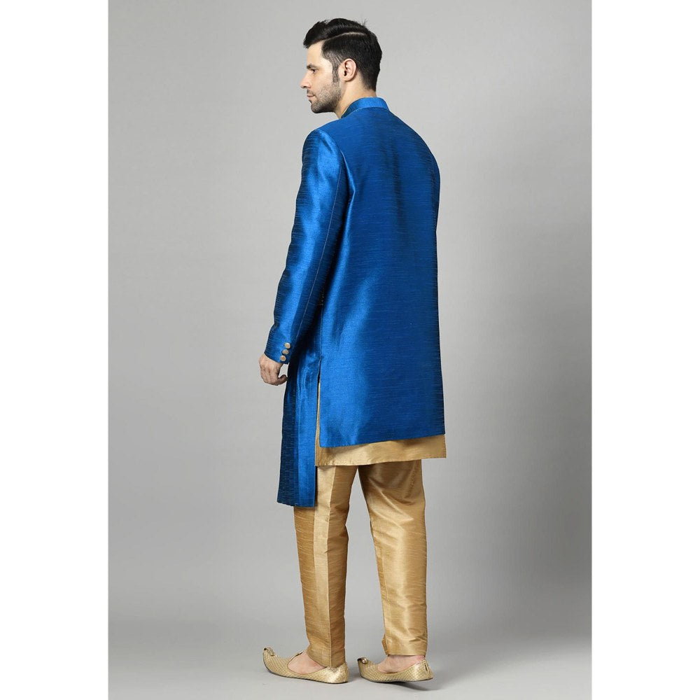 UTSAV FASHION Blue Art Silk Embellished Sherwani With Kurta & Pant