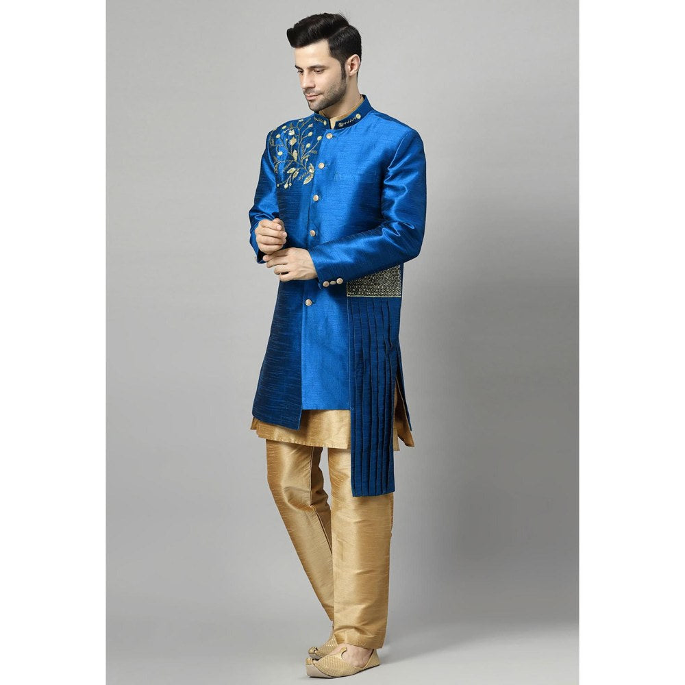 UTSAV FASHION Blue Art Silk Embellished Sherwani With Kurta & Pant