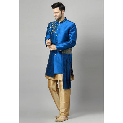 UTSAV FASHION Blue Art Silk Embellished Sherwani With Kurta & Pant