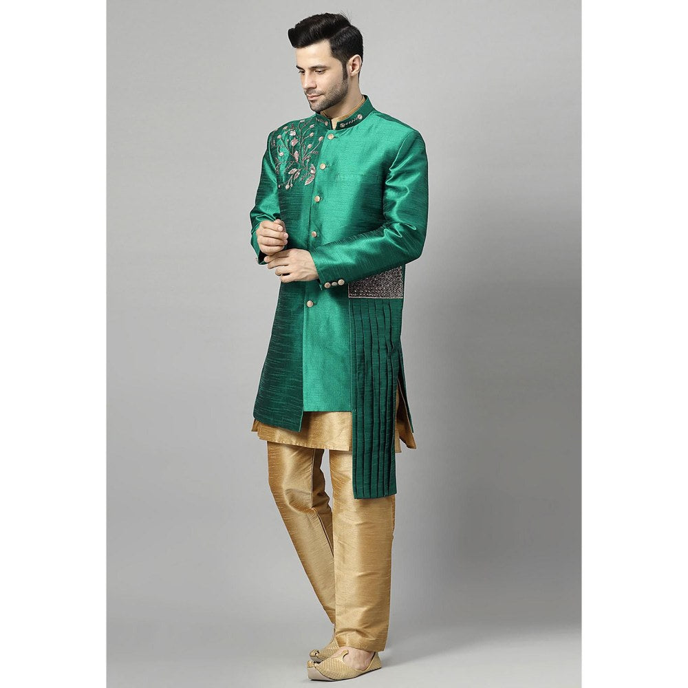 UTSAV FASHION Green Art Silk Embellished Sherwani With Kurta & Pant