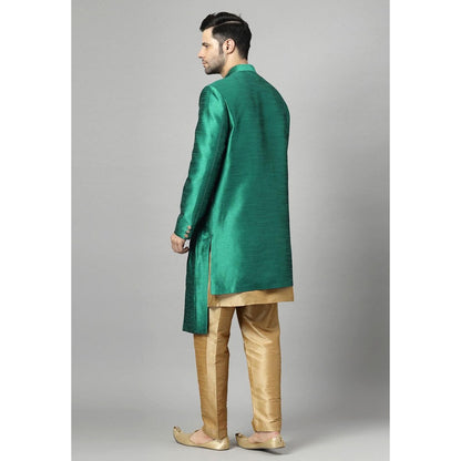 UTSAV FASHION Green Art Silk Embellished Sherwani With Kurta & Pant