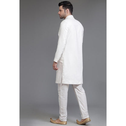 UTSAV FASHION Off White Cotton Silk Embellished Sherwani & Pant