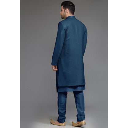 UTSAV FASHION Teal Cotton Silk Embellished Sherwani With Kurta & Pant