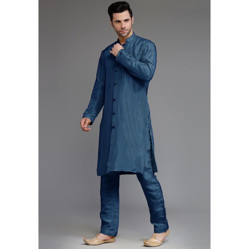 UTSAV FASHION Teal Cotton Silk Embellished Sherwani With Kurta & Pant