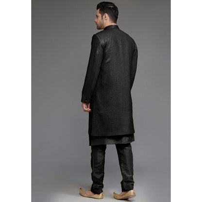 UTSAV FASHION Black Cotton Silk Embellished Sherwani With Kurta & Pant