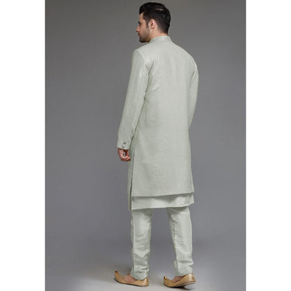 UTSAV FASHION Grey Cotton Silk Embellished Sherwani With Kurta & Pant