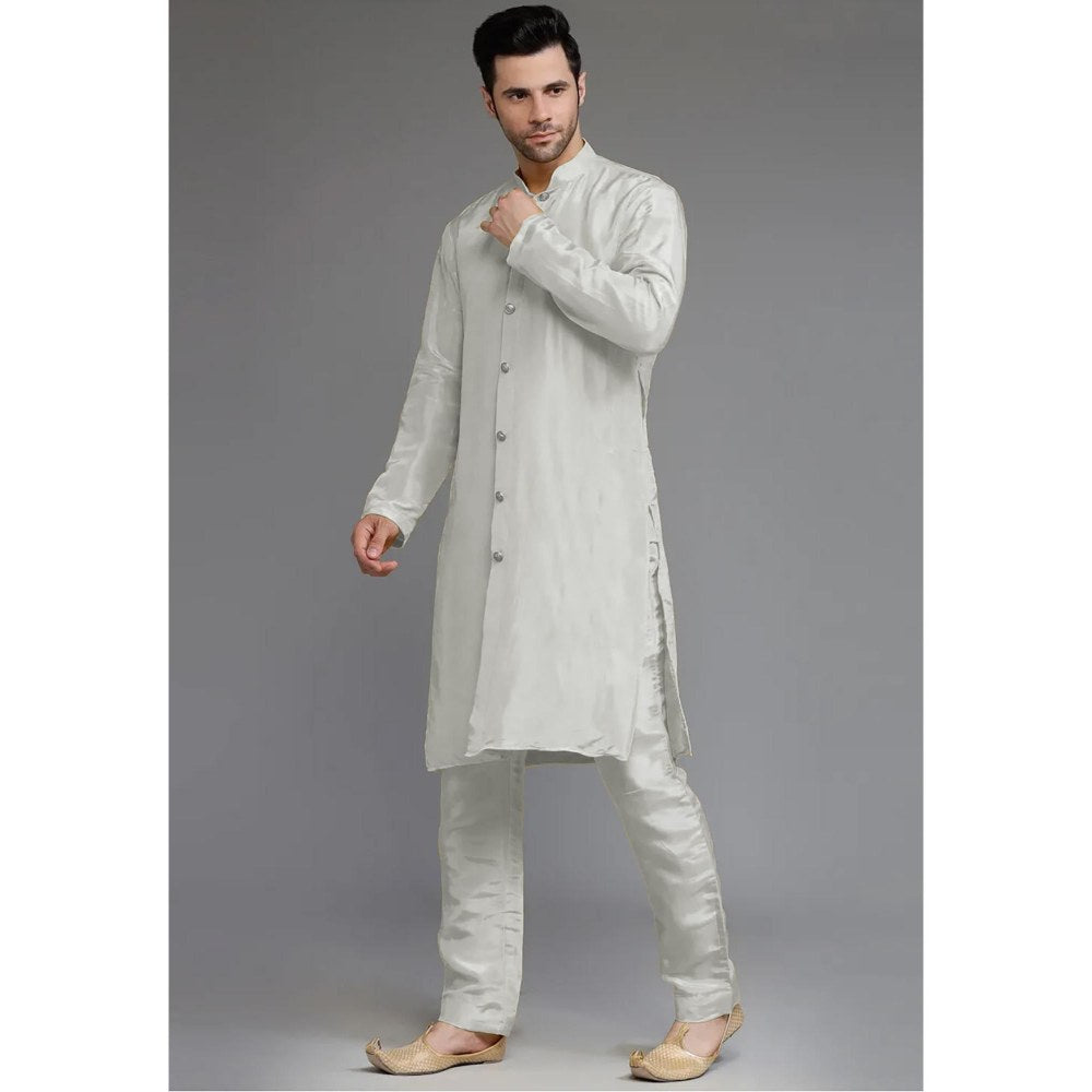 UTSAV FASHION Grey Cotton Silk Embellished Sherwani With Kurta & Pant