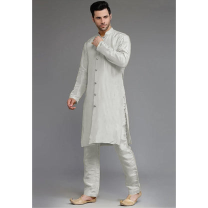 UTSAV FASHION Grey Cotton Silk Embellished Sherwani With Kurta & Pant