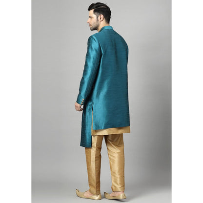 UTSAV FASHION Teal Art Silk Embellished Sherwani With Kurta & Pant