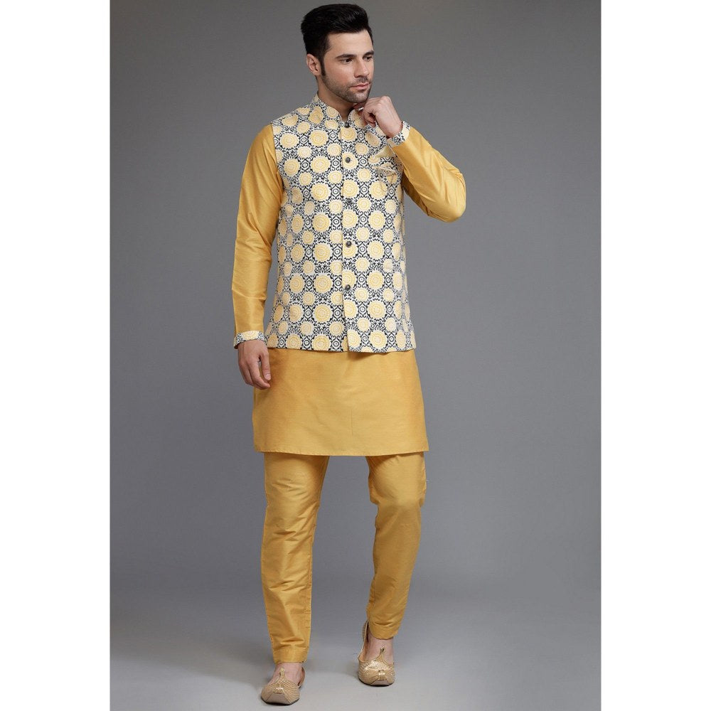 UTSAV FASHION Cotton Silk Mustard Kurta with Pyjama and Nehru Jacket