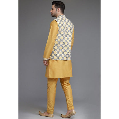 UTSAV FASHION Cotton Silk Mustard Kurta with Pyjama and Nehru Jacket