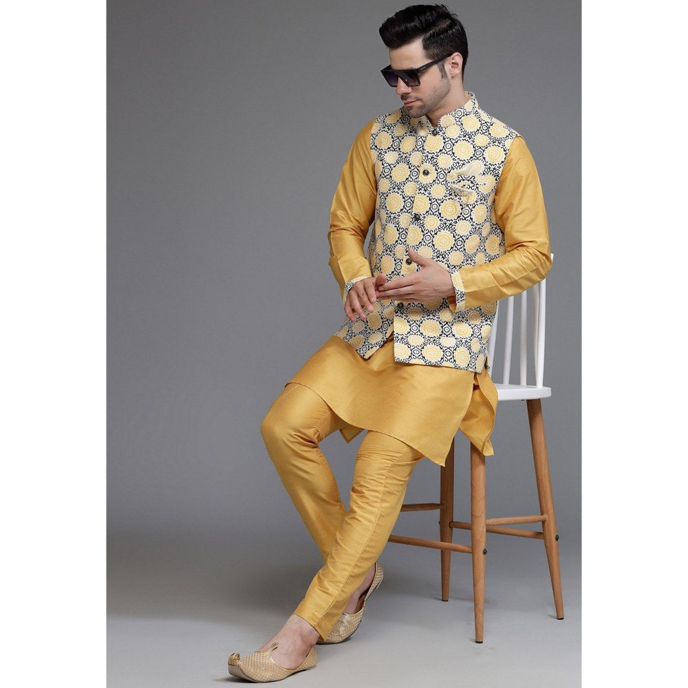 UTSAV FASHION Cotton Silk Mustard Kurta with Pyjama and Nehru Jacket