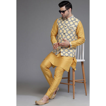 UTSAV FASHION Cotton Silk Mustard Kurta with Pyjama and Nehru Jacket
