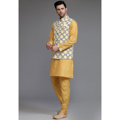 UTSAV FASHION Cotton Silk Mustard Kurta with Pyjama and Nehru Jacket