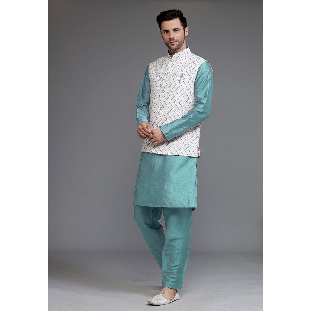UTSAV FASHION Art Silk Light Blue Kurta with Pyjama and Nehru Jacket