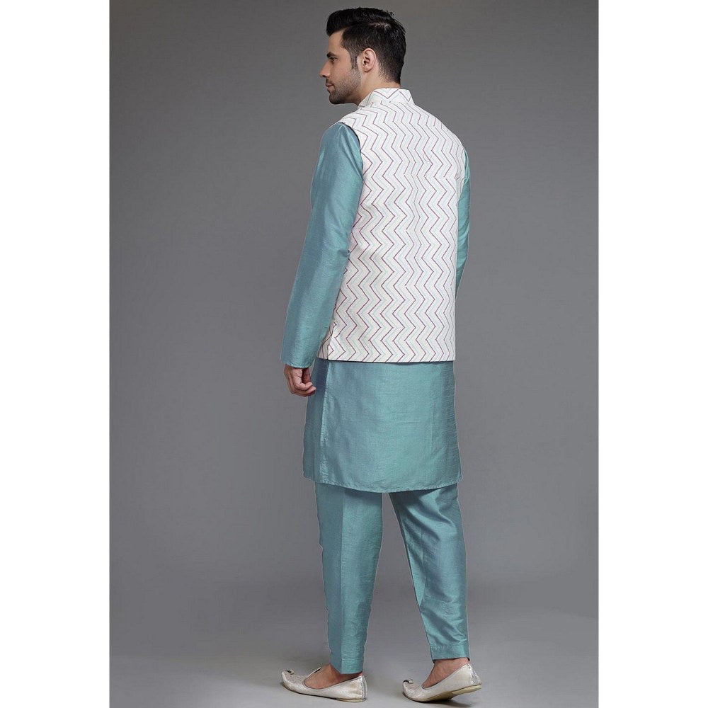 UTSAV FASHION Art Silk Light Blue Kurta with Pyjama and Nehru Jacket