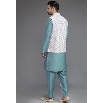 UTSAV FASHION Art Silk Light Blue Kurta with Pyjama and Nehru Jacket
