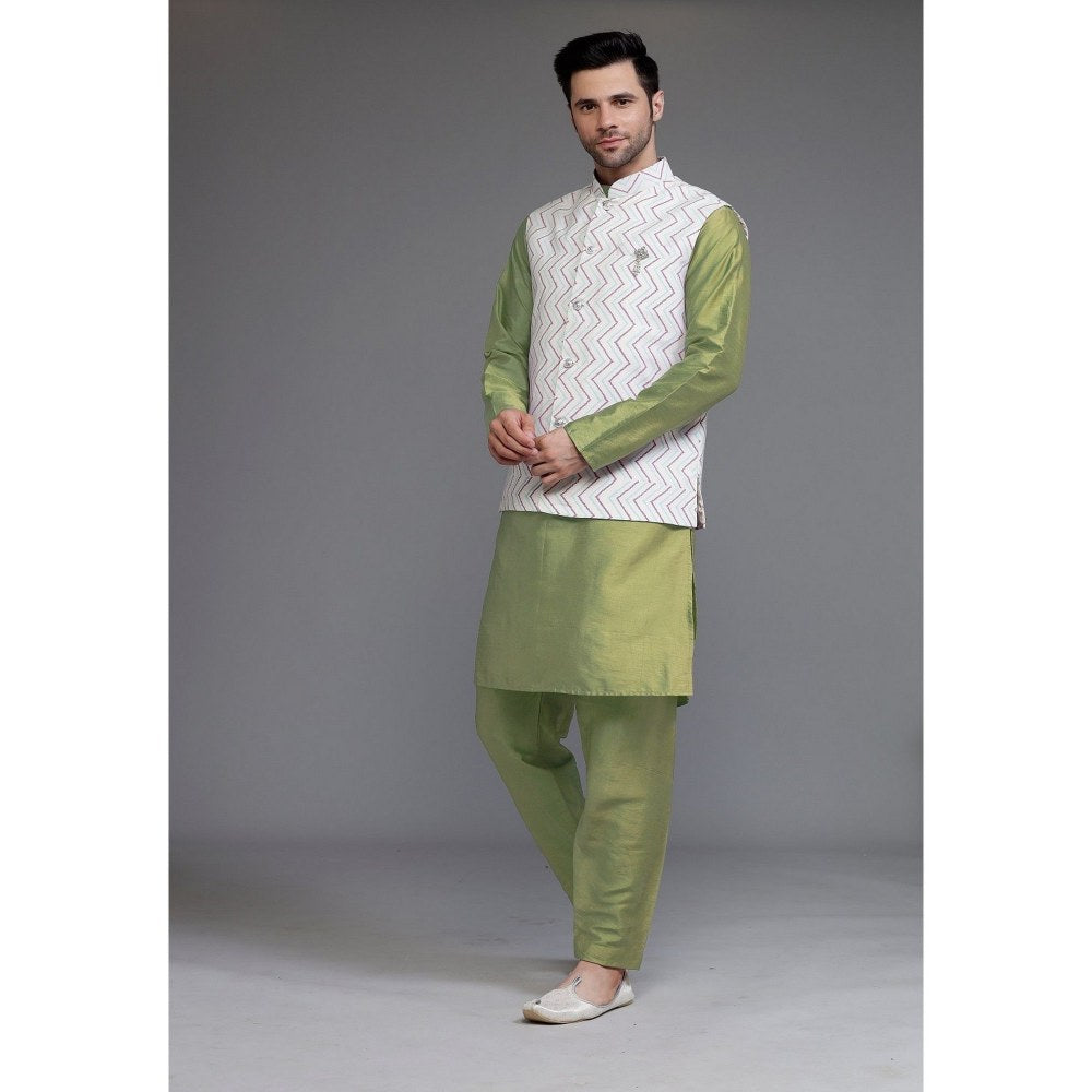 UTSAV FASHION Art Silk Olive Green Kurta with Pyjama and Nehru Jacket
