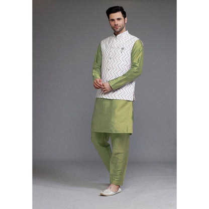 UTSAV FASHION Art Silk Olive Green Kurta with Pyjama and Nehru Jacket