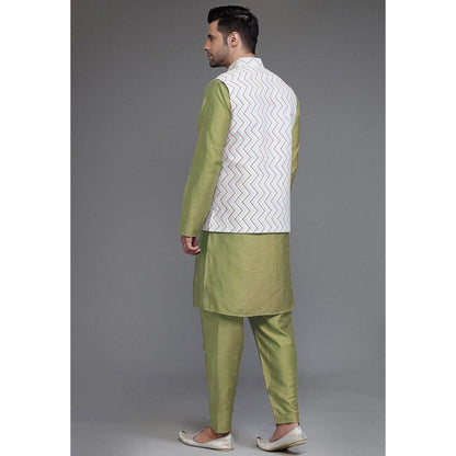 UTSAV FASHION Art Silk Olive Green Kurta with Pyjama and Nehru Jacket