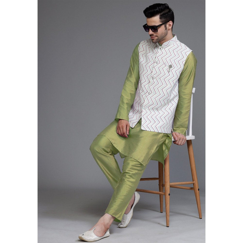 UTSAV FASHION Art Silk Olive Green Kurta with Pyjama and Nehru Jacket