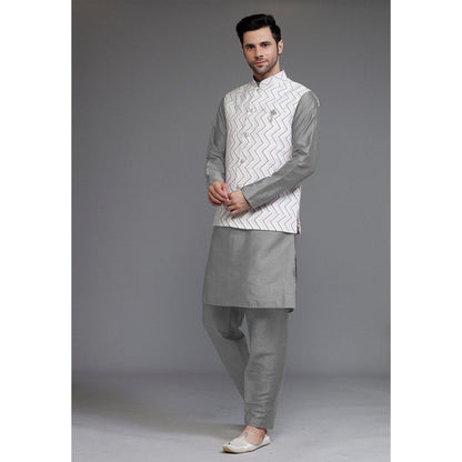 UTSAV FASHION Art Silk Grey Kurta with Pyjama and Nehru Jacket