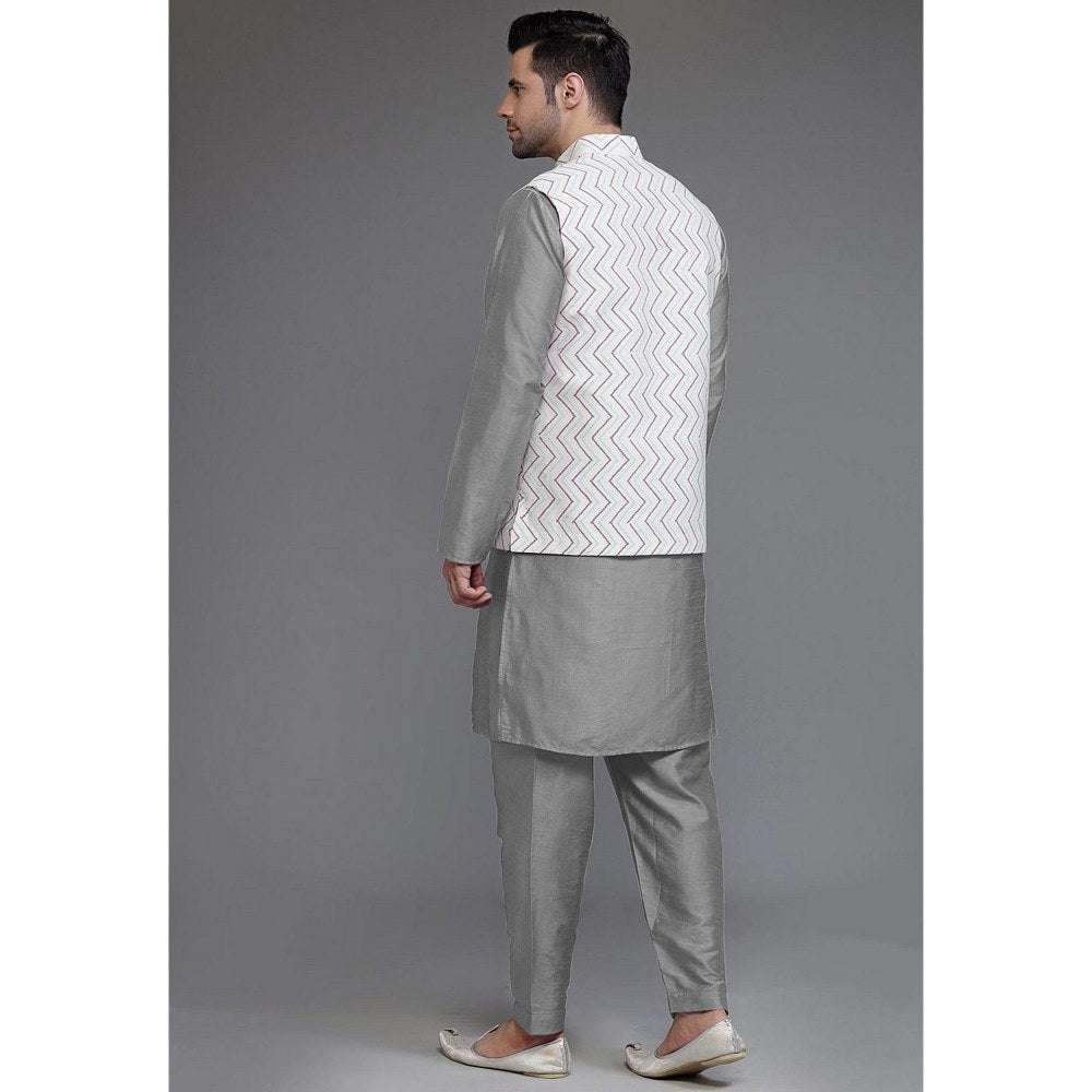 UTSAV FASHION Art Silk Grey Kurta with Pyjama and Nehru Jacket
