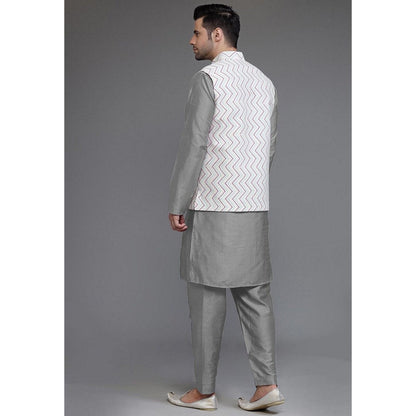 UTSAV FASHION Art Silk Grey Kurta with Pyjama and Nehru Jacket