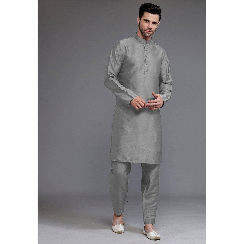 UTSAV FASHION Art Silk Grey Kurta with Pyjama and Nehru Jacket