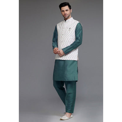 UTSAV FASHION Art Silk Dusty Green Kurta with Pyjama and Nehru Jacket