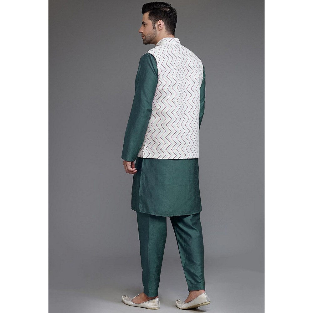 UTSAV FASHION Art Silk Dusty Green Kurta with Pyjama and Nehru Jacket