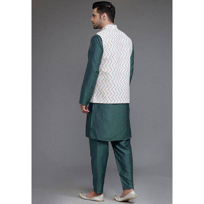 UTSAV FASHION Art Silk Dusty Green Kurta with Pyjama and Nehru Jacket