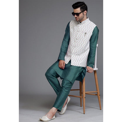 UTSAV FASHION Art Silk Dusty Green Kurta with Pyjama and Nehru Jacket