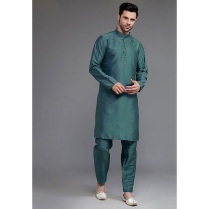 UTSAV FASHION Art Silk Dusty Green Kurta with Pyjama and Nehru Jacket