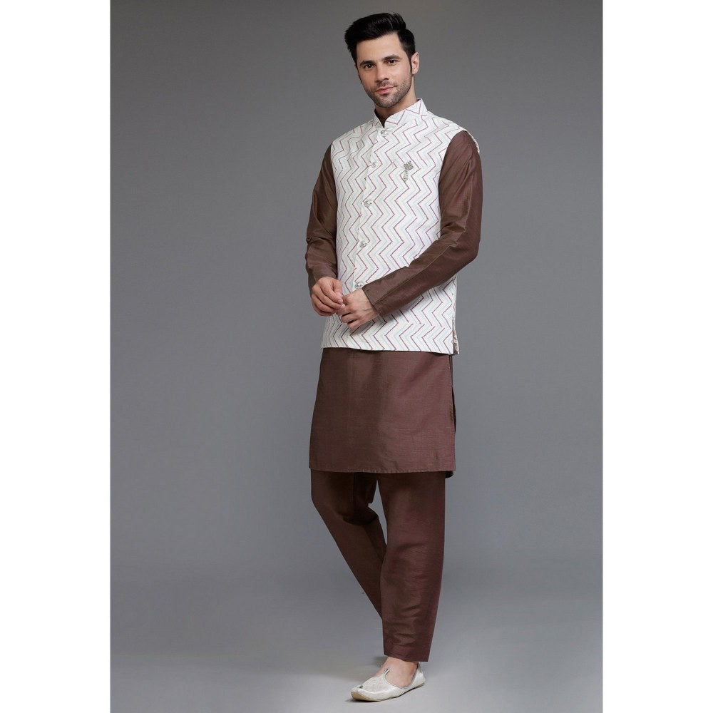 UTSAV FASHION Art Silk Dark Brown Kurta with Pyjama and Nehru Jacket