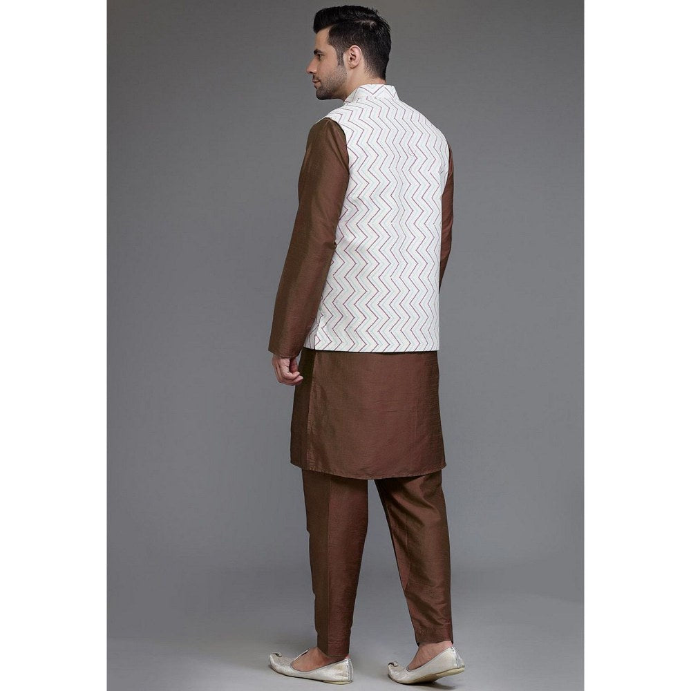 UTSAV FASHION Art Silk Dark Brown Kurta with Pyjama and Nehru Jacket