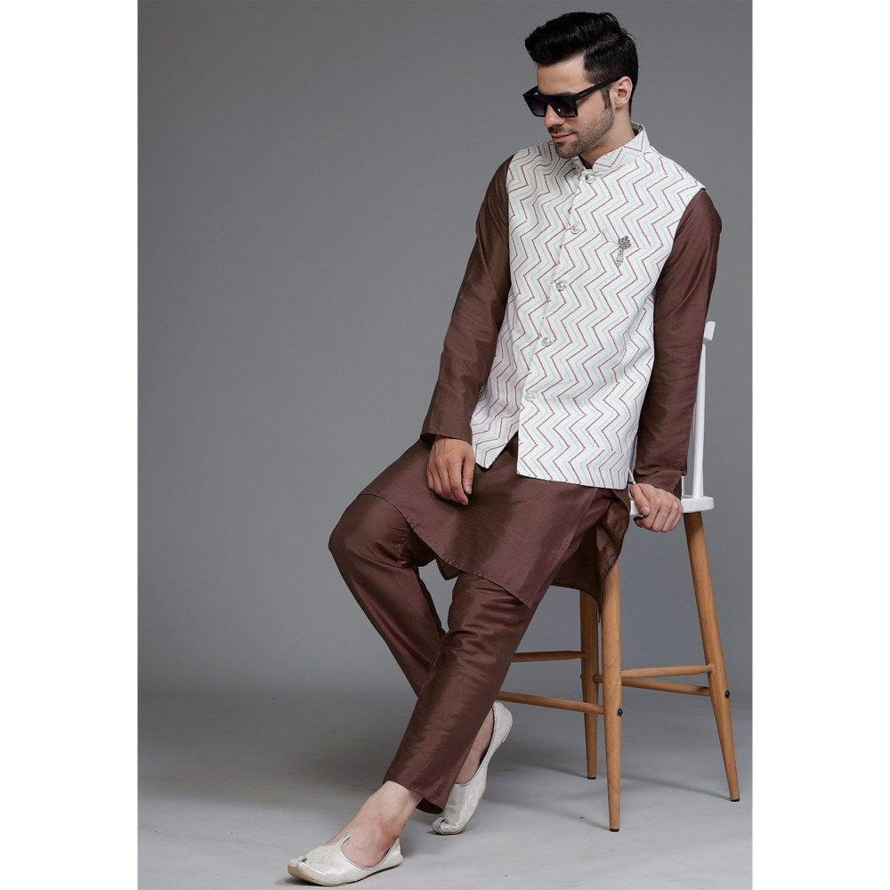 UTSAV FASHION Art Silk Dark Brown Kurta with Pyjama and Nehru Jacket