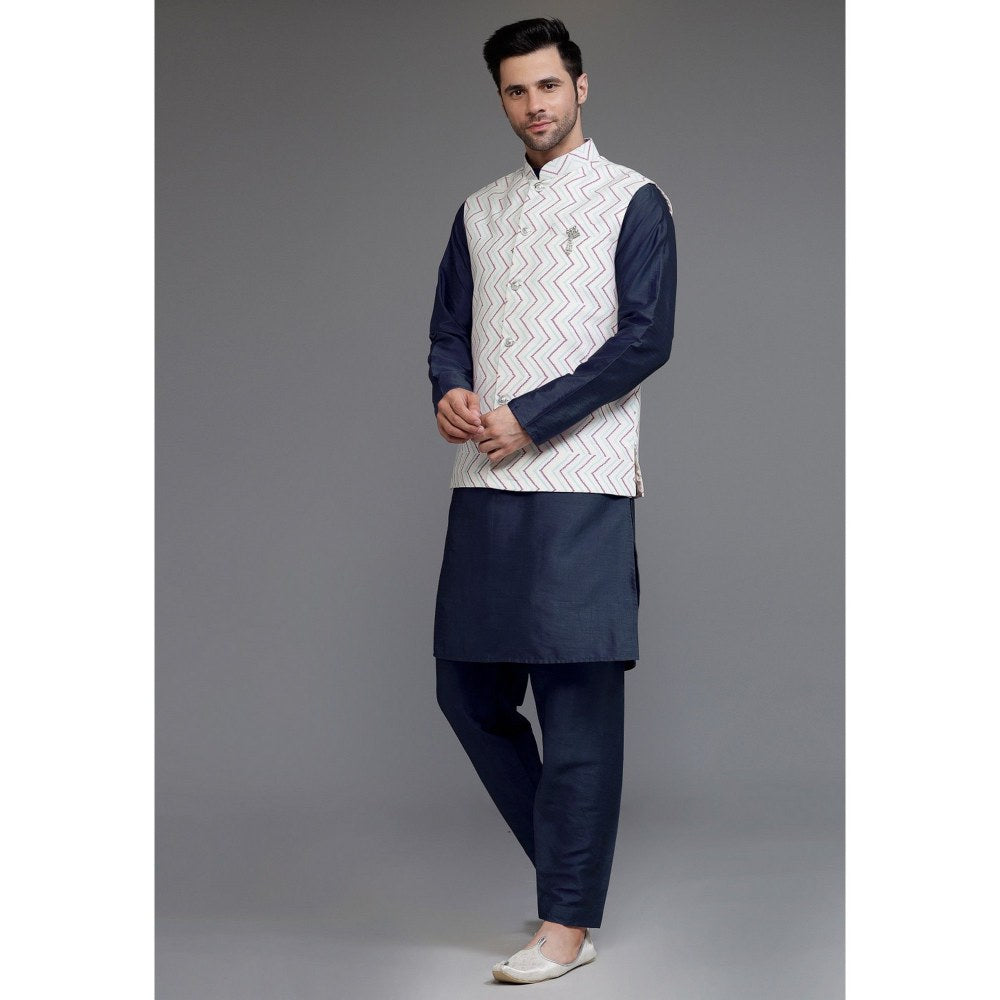 UTSAV FASHION Art Silk Navy Blue Kurta with Pyjama and Nehru Jacket