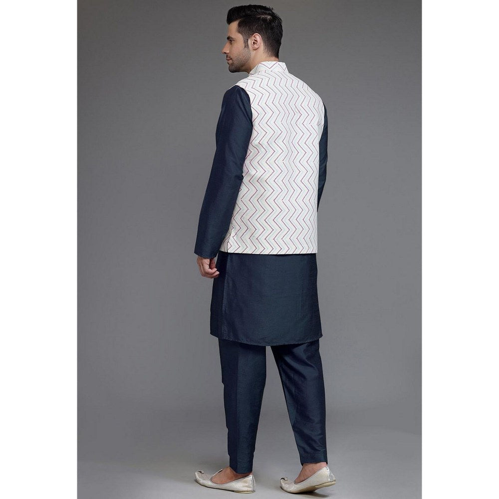 UTSAV FASHION Art Silk Navy Blue Kurta with Pyjama and Nehru Jacket