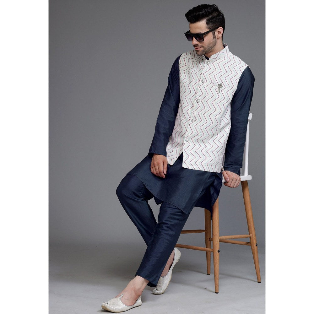 UTSAV FASHION Art Silk Navy Blue Kurta with Pyjama and Nehru Jacket